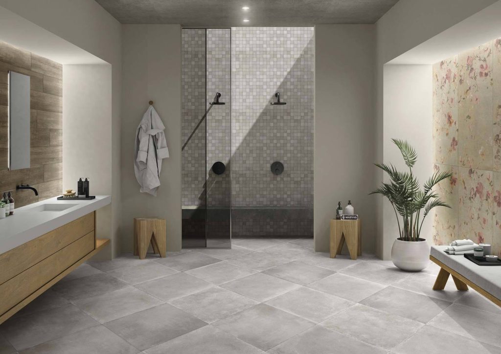 PIASTRELLE-RIVESTIMENTO-GRES-BAGNO-PORCELLANATO-SFONDI-FLOWER-BEIGE